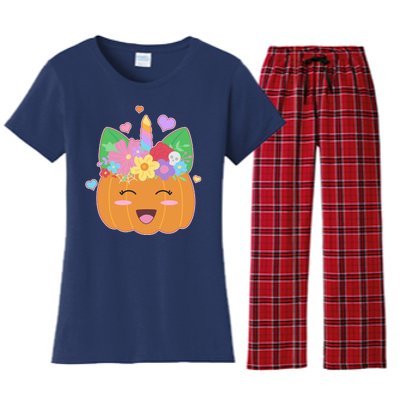 Cute Halloween Unicorn Pumpkin Women's Flannel Pajama Set