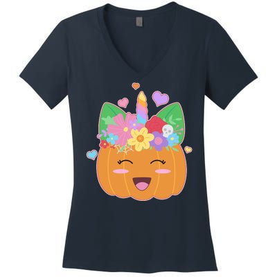 Cute Halloween Unicorn Pumpkin Women's V-Neck T-Shirt