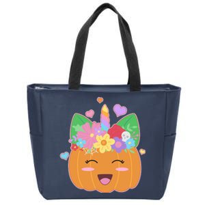 Cute Halloween Unicorn Pumpkin Zip Tote Bag