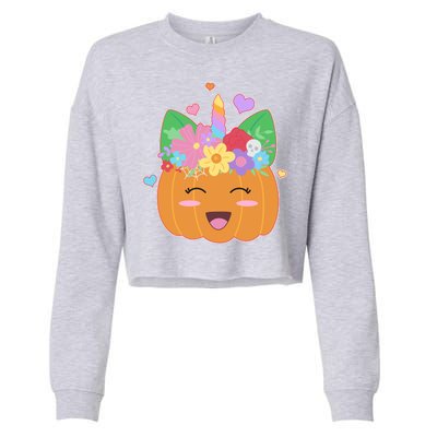 Cute Halloween Unicorn Pumpkin Cropped Pullover Crew