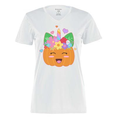 Cute Halloween Unicorn Pumpkin Women's Momentum V-Neck T-Shirt