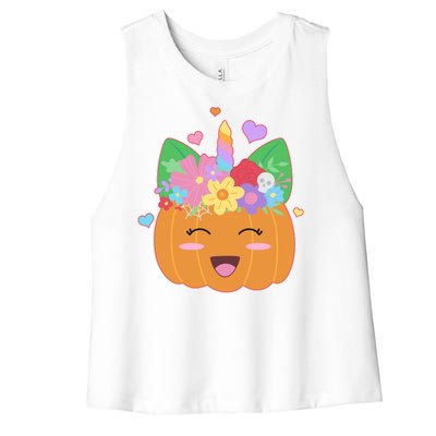 Cute Halloween Unicorn Pumpkin Women's Racerback Cropped Tank