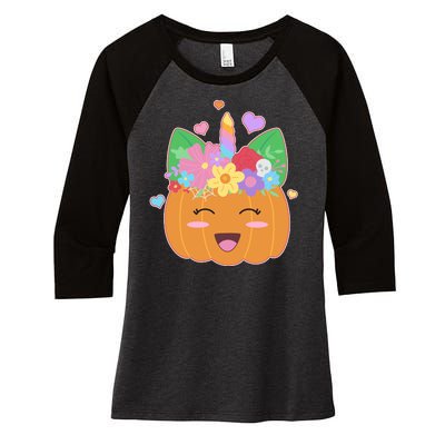 Cute Halloween Unicorn Pumpkin Women's Tri-Blend 3/4-Sleeve Raglan Shirt