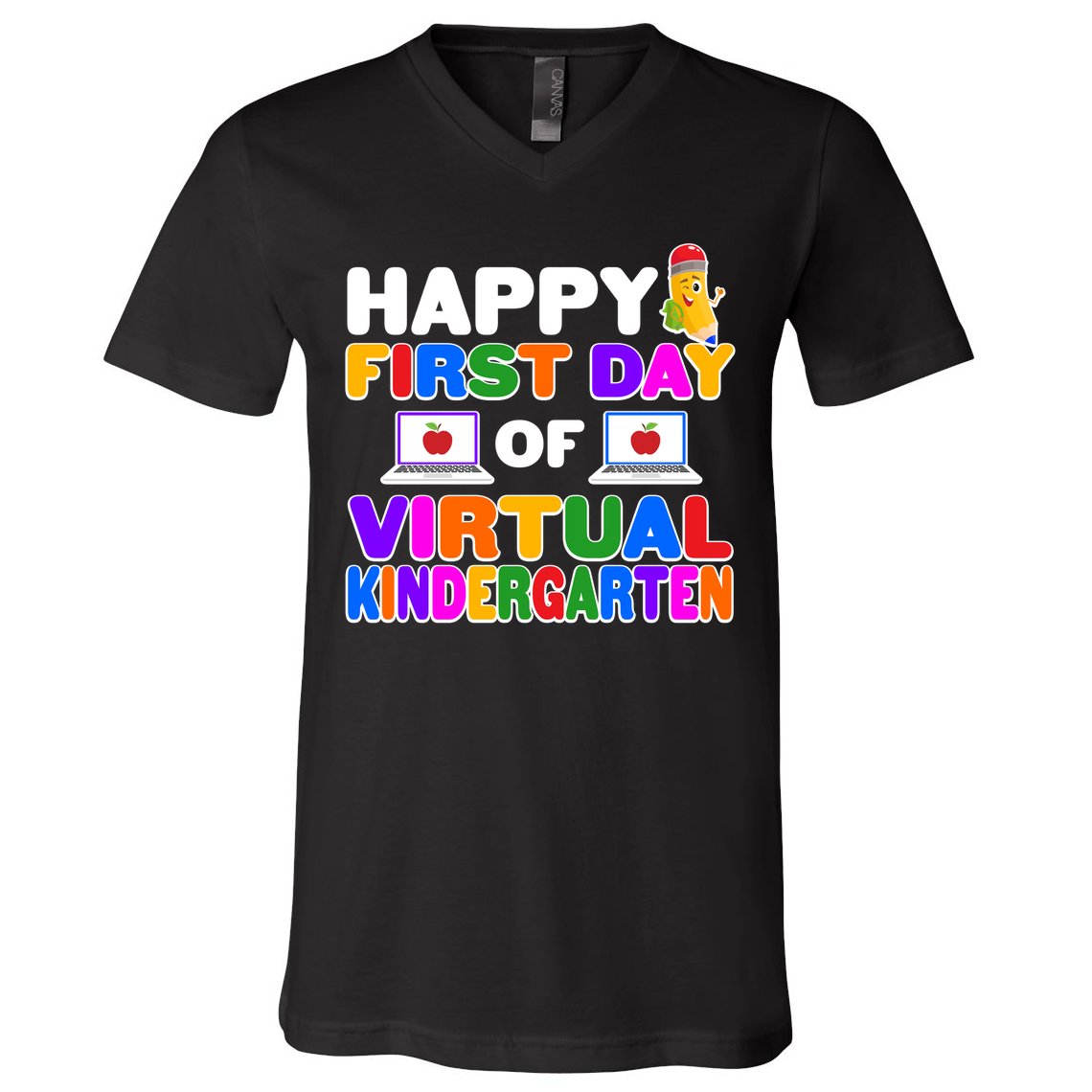 Cute Happy First Day Of Virtual Kindergarten V-Neck T-Shirt