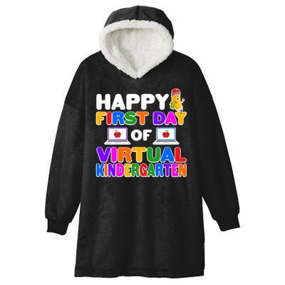 Cute Happy First Day Of Virtual Kindergarten Hooded Wearable Blanket