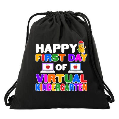 Cute Happy First Day Of Virtual Kindergarten Drawstring Bag