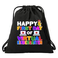 Cute Happy First Day Of Virtual Kindergarten Drawstring Bag