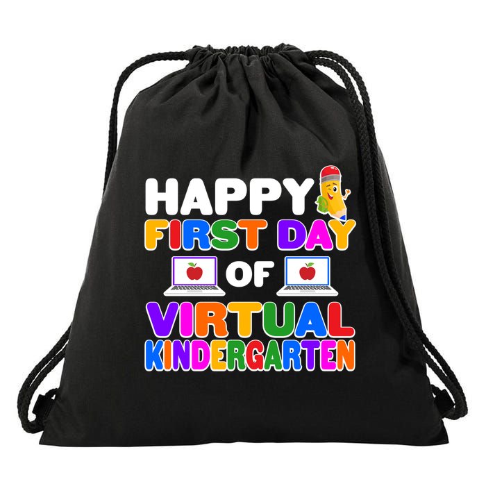Cute Happy First Day Of Virtual Kindergarten Drawstring Bag