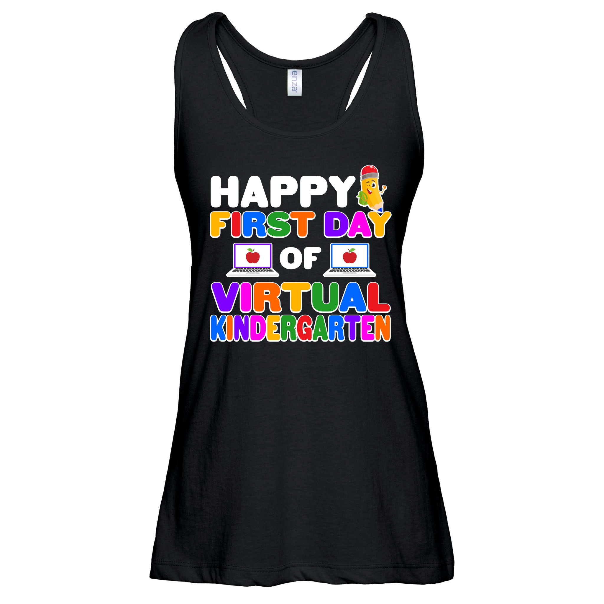 Cute Happy First Day Of Virtual Kindergarten Ladies Essential Flowy Tank