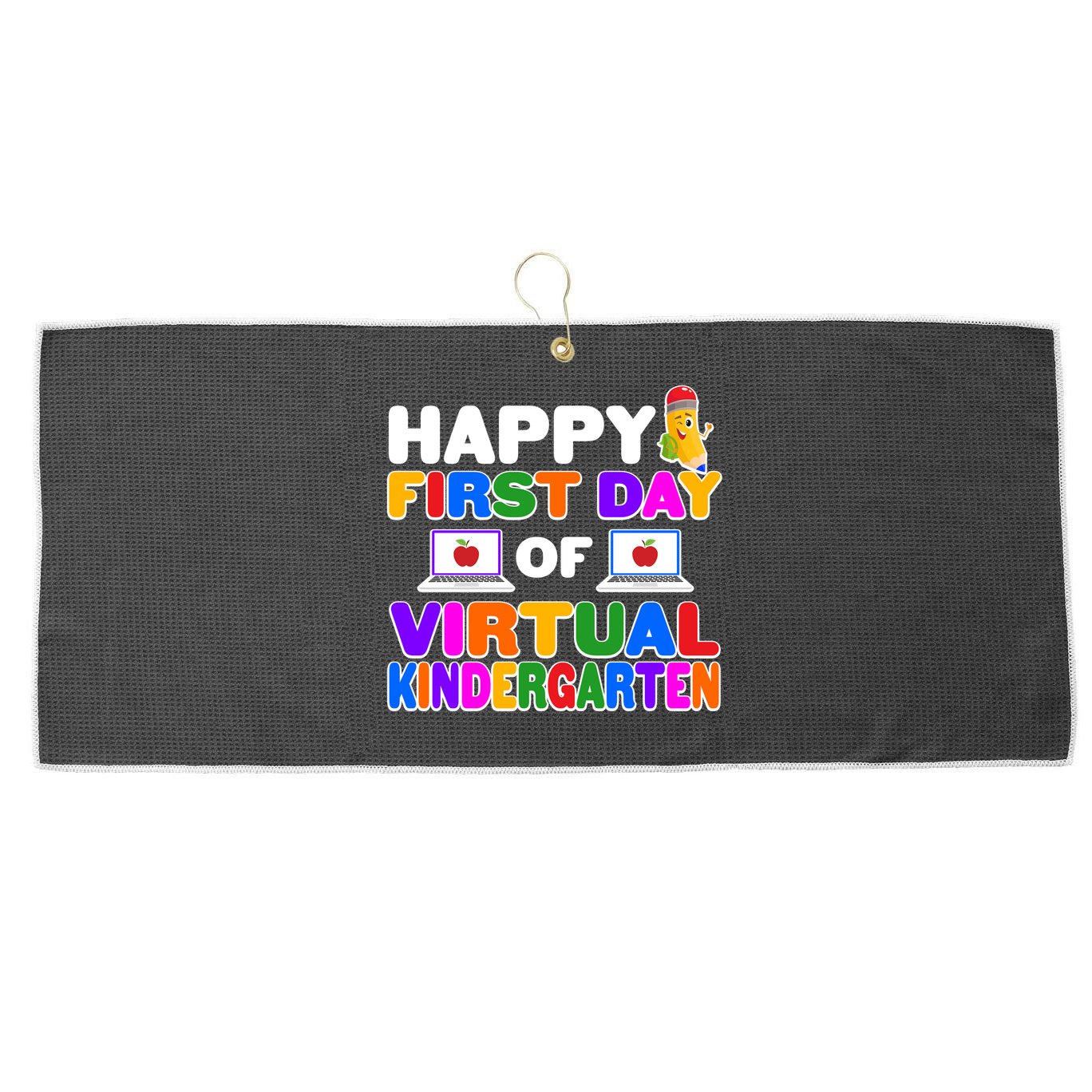 Cute Happy First Day Of Virtual Kindergarten Large Microfiber Waffle Golf Towel