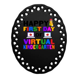 Cute Happy First Day Of Virtual Kindergarten Ceramic Oval Ornament