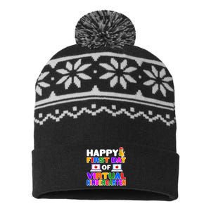 Cute Happy First Day Of Virtual Kindergarten USA-Made Snowflake Beanie