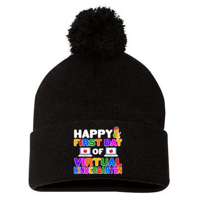 Cute Happy First Day Of Virtual Kindergarten Pom Pom 12in Knit Beanie