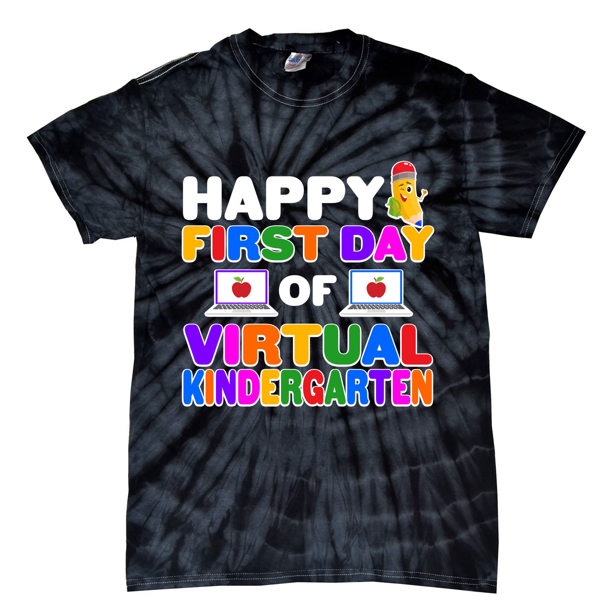 Cute Happy First Day Of Virtual Kindergarten Tie-Dye T-Shirt