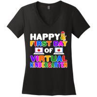 Cute Happy First Day Of Virtual Kindergarten Women's V-Neck T-Shirt