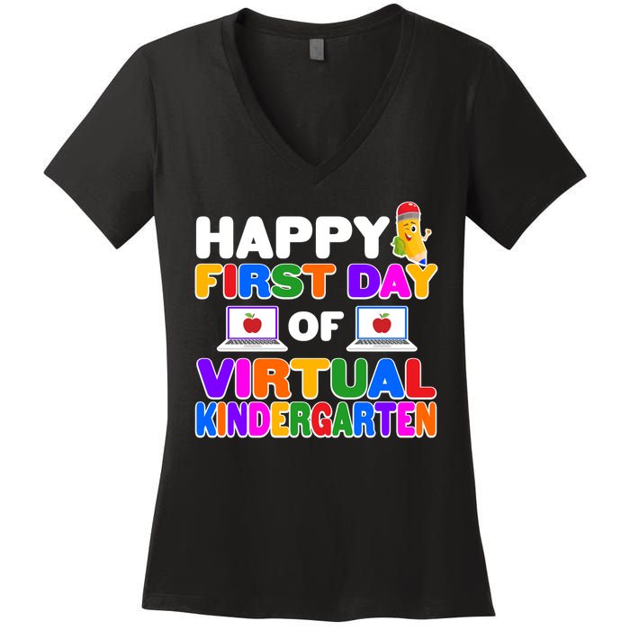 Cute Happy First Day Of Virtual Kindergarten Women's V-Neck T-Shirt