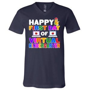 Cute Happy First Day Of Virtual Kindergarten V-Neck T-Shirt