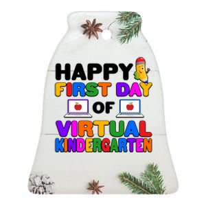 Cute Happy First Day Of Virtual Kindergarten Ceramic Bell Ornament