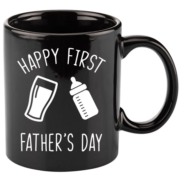 Cute Happy First Father's Day Baby Bottle 11oz C Handle Ceramic Mug