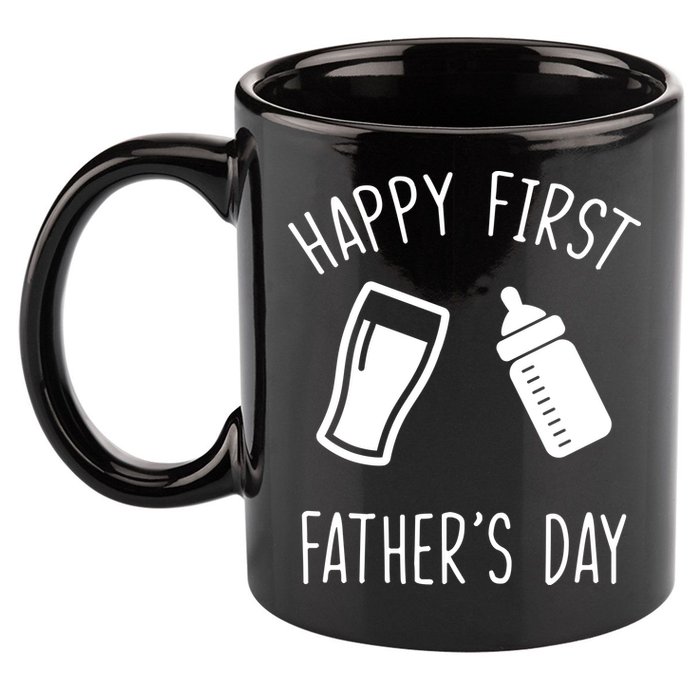 Cute Happy First Father's Day Baby Bottle 11oz C Handle Ceramic Mug