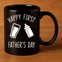 Cute Happy First Father's Day Baby Bottle 11oz C Handle Ceramic Mug