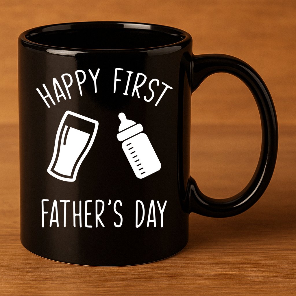 Cute Happy First Father's Day Baby Bottle 11oz C Handle Ceramic Mug