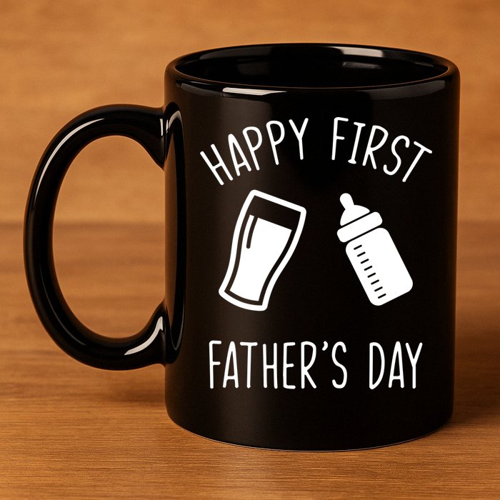 Cute Happy First Father's Day Baby Bottle 11oz C Handle Ceramic Mug