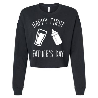 Cute Happy First Father's Day Baby Bottle Cropped Pullover Crew