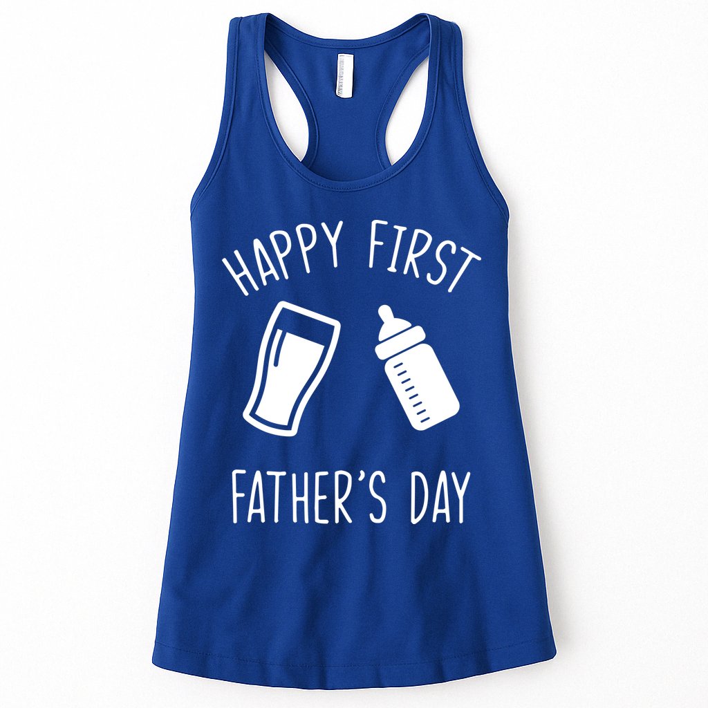 Cute Happy First Father's Day Baby Bottle Womens Tank Top