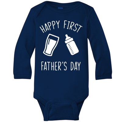 Cute Happy First Father's Day Baby Bottle Baby Long Sleeve Bodysuit