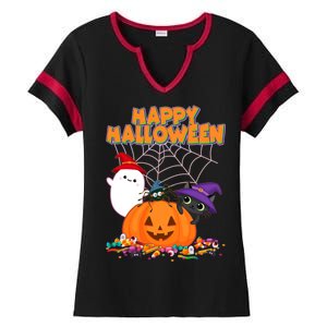 Cute Happy Halloween Friends Ladies Halftime Notch Neck Tee