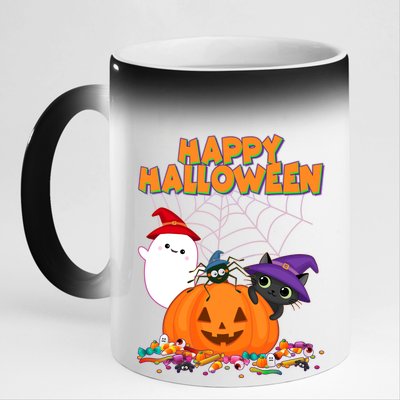 Cute Happy Halloween Friends 11oz Black Color Changing Mug