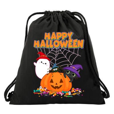 Cute Happy Halloween Friends Drawstring Bag