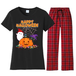 Cute Happy Halloween Friends Women's Flannel Pajama Set