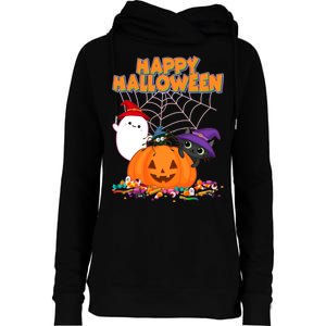 Cute Happy Halloween Friends Womens Funnel Neck Pullover Hood