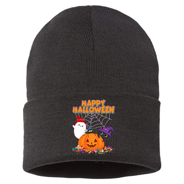 Cute Happy Halloween Friends Sustainable Knit Beanie