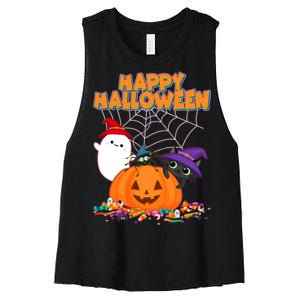 Cute Happy Halloween Friends Women's Racerback Cropped Tank