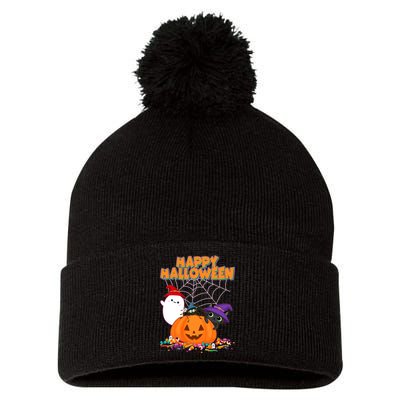 Cute Happy Halloween Friends Pom Pom 12in Knit Beanie