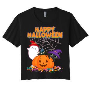 Cute Happy Halloween Friends Women's Crop Top Tee