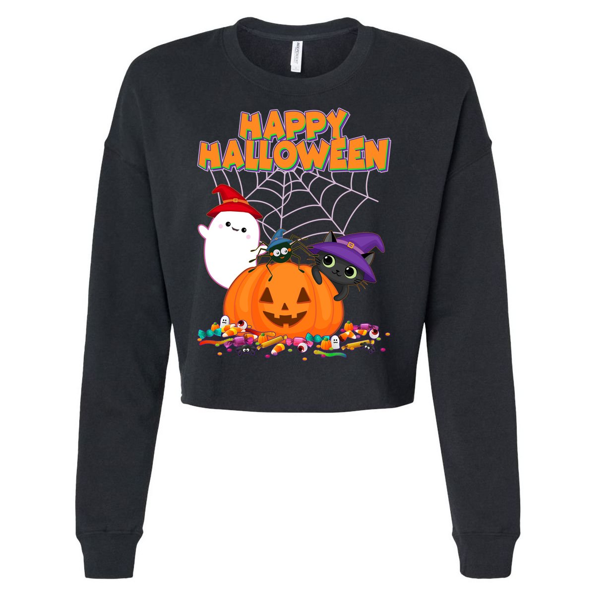Cute Happy Halloween Friends Cropped Pullover Crew