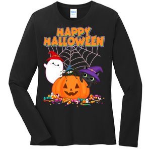 Cute Happy Halloween Friends Ladies Long Sleeve Shirt