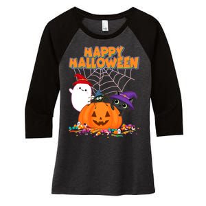 Cute Happy Halloween Friends Women's Tri-Blend 3/4-Sleeve Raglan Shirt