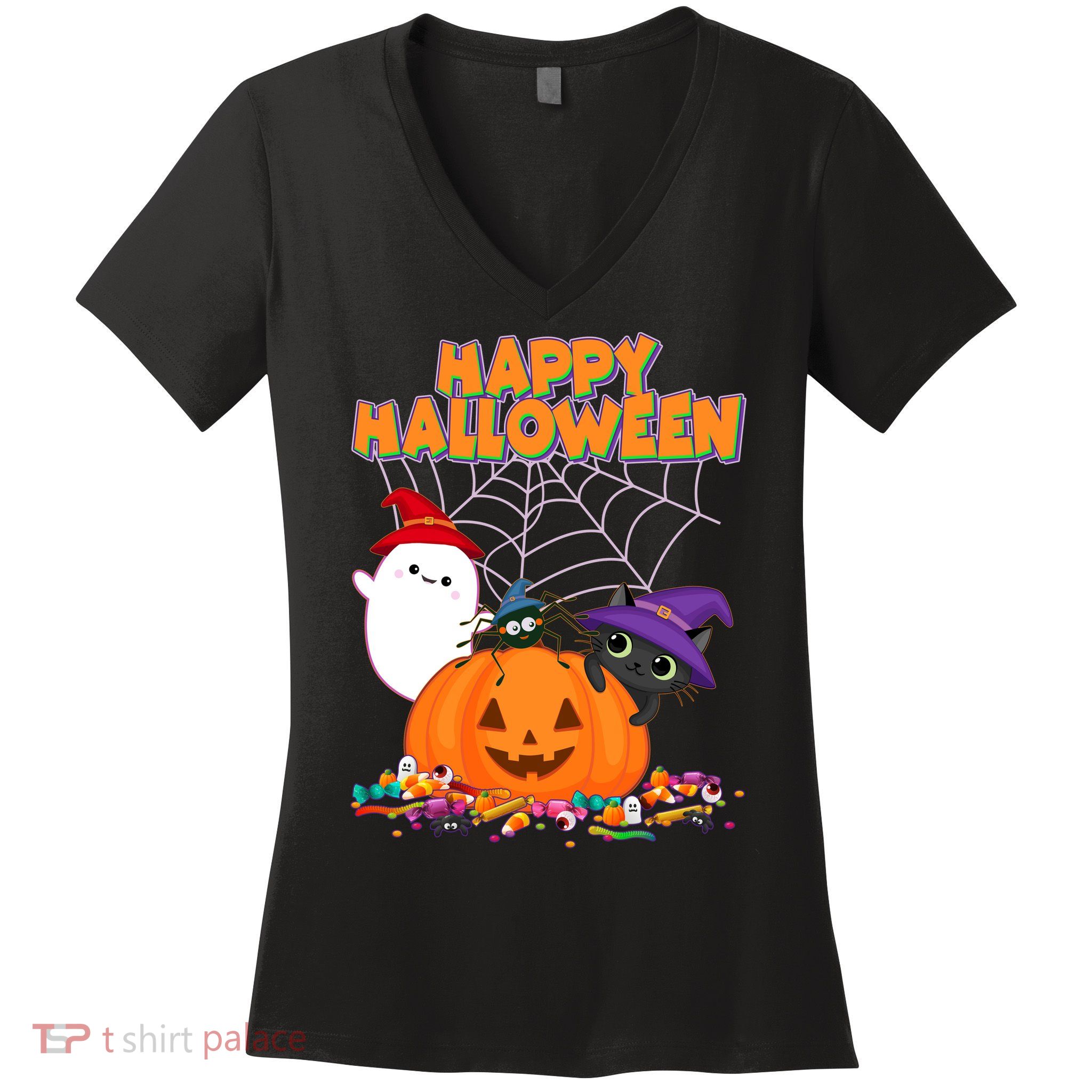 Cute Happy Halloween Friends Women's V-Neck T-Shirt