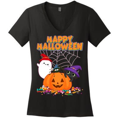 Cute Happy Halloween Friends Women's V-Neck T-Shirt