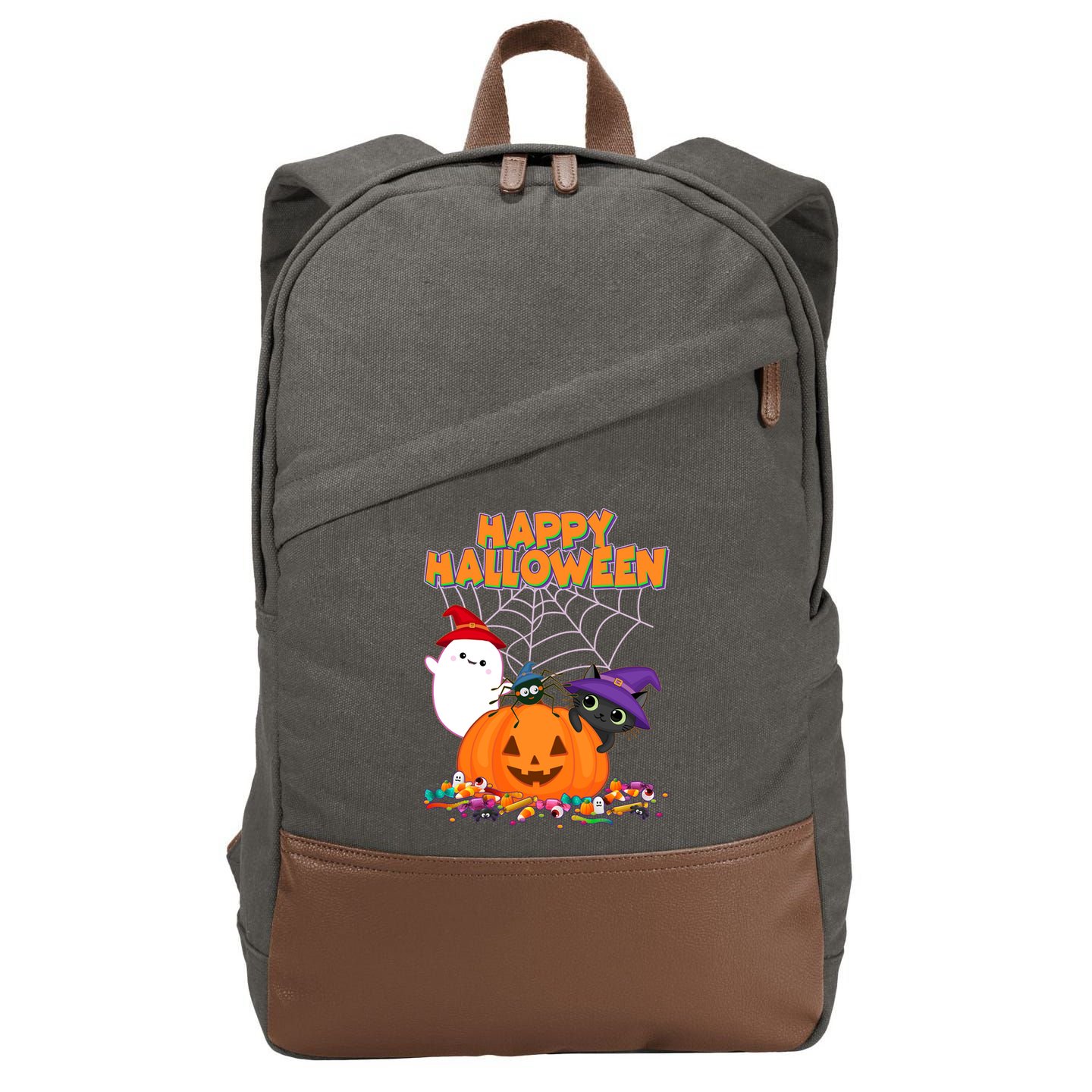 Cute Happy Halloween Friends Cotton Canvas Backpack