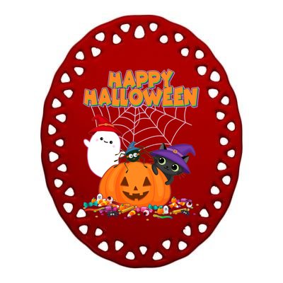 Cute Happy Halloween Friends Ceramic Oval Ornament