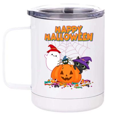 Cute Happy Halloween Friends 12 oz Stainless Steel Tumbler Cup