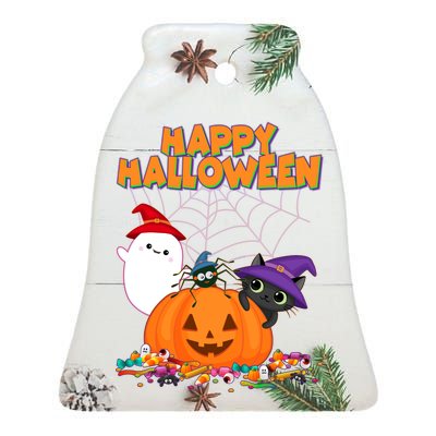 Cute Happy Halloween Friends Ceramic Bell Ornament