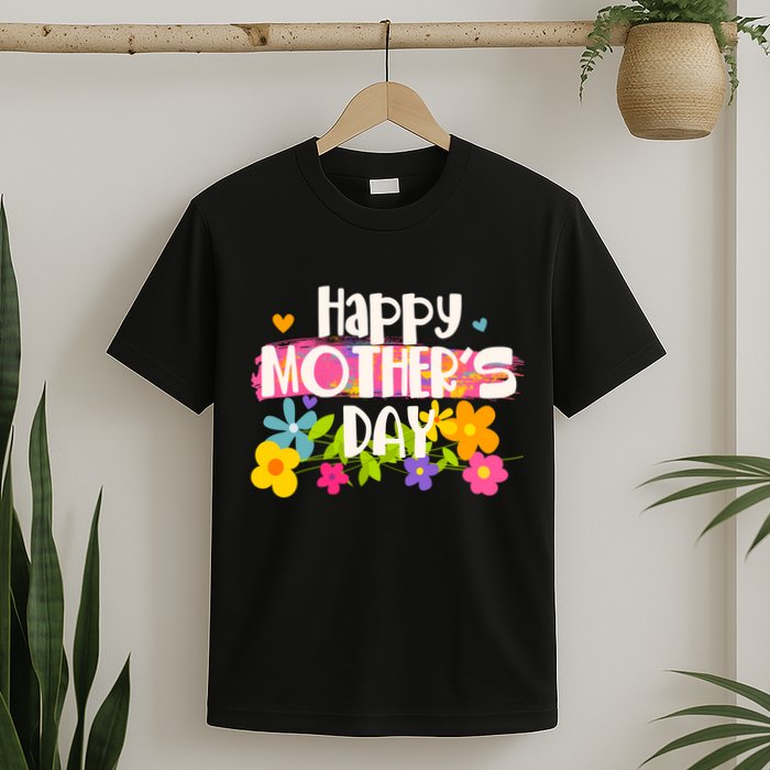 Cute Happy Mother's Day Paint Splash Flowers T-Shirt