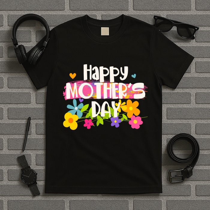Cute Happy Mother's Day Paint Splash Flowers T-Shirt